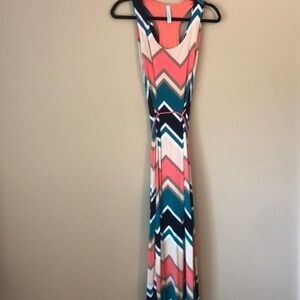 Coral and Teal Chevron Print Maxi Dress Dr…